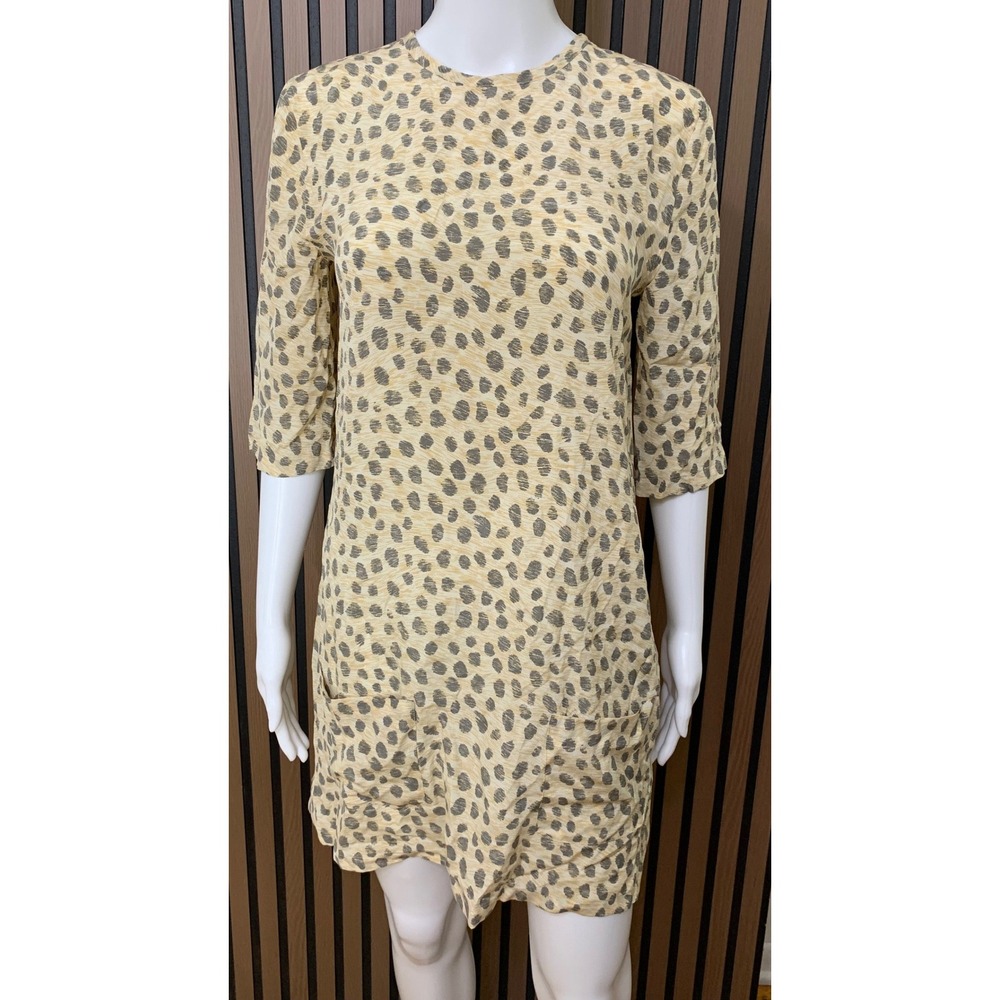 Equipment Femme Women's 100% Silk Animal Print Shift Dress Tan XS Casual
